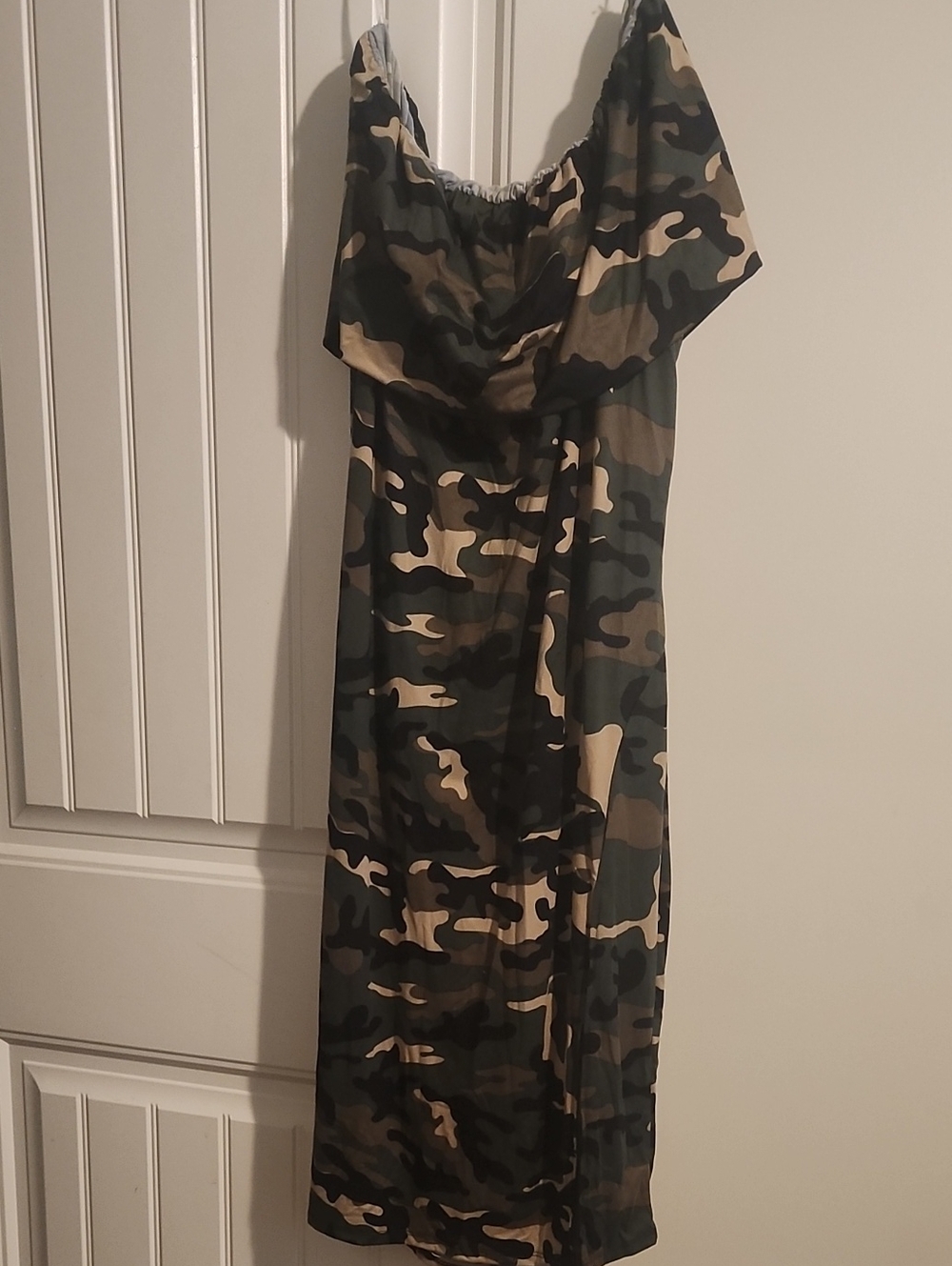 Camo Print Strapless Jumpsuit - Olive Green